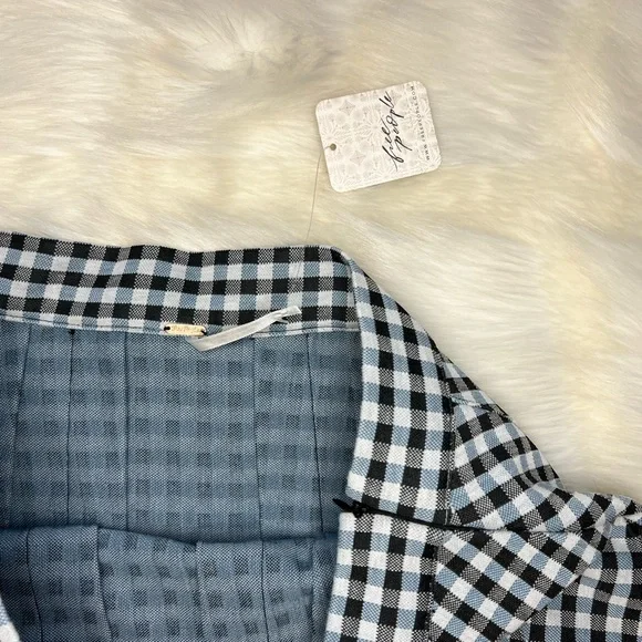 NWT Free People | Honey Blue Multi Gingham Pleated Skater Mini Skirt 10 - Picture 11 of 16